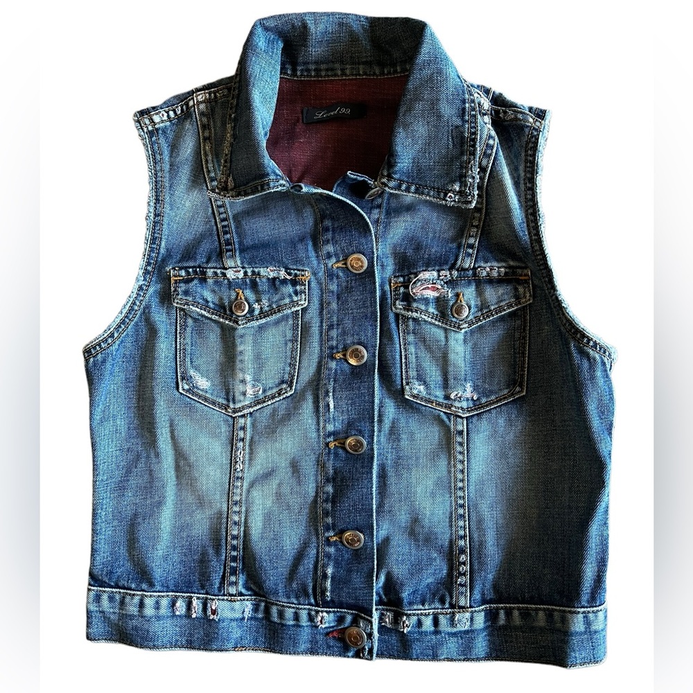 LEVEL 99 Women’s Distressed Blue Denim Jean Vest Classic Size Medium MSRP $98